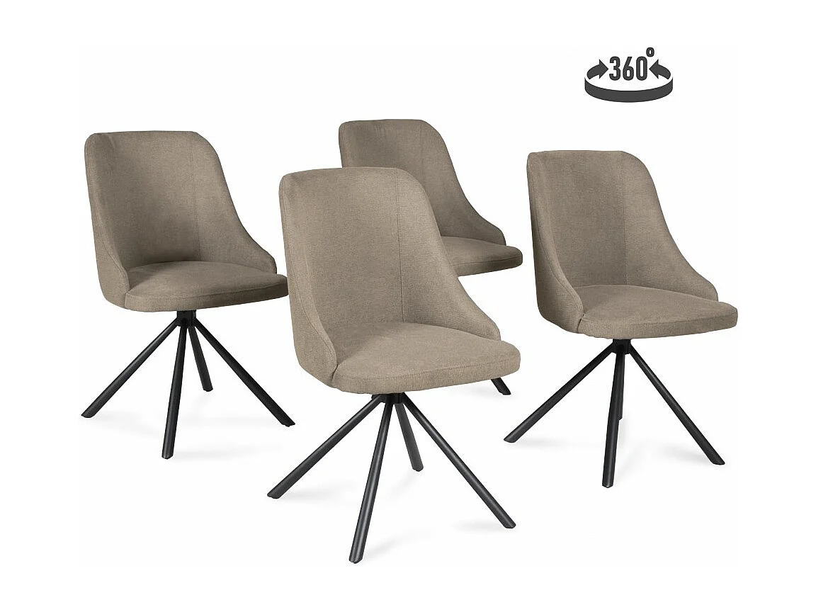 Lot de 4 chaises pivotantes en tissu  Beige pieds métal confortable HORA