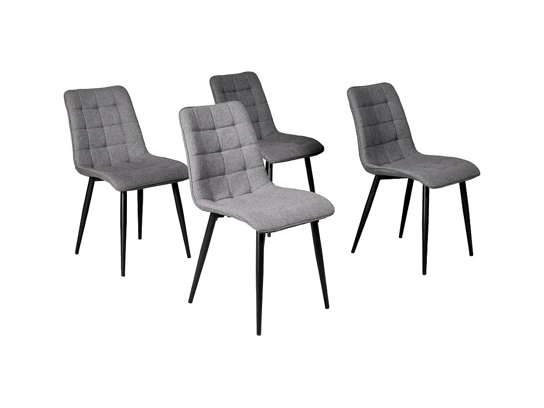 Lot de 4 chaises en tissu velours gris pieds métal confortable MILA