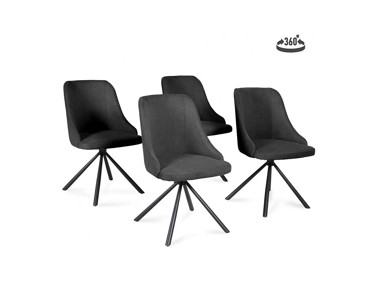 Lot de 4 chaises pivotantes en tissu  Gris foncé pieds métal confortable HORA