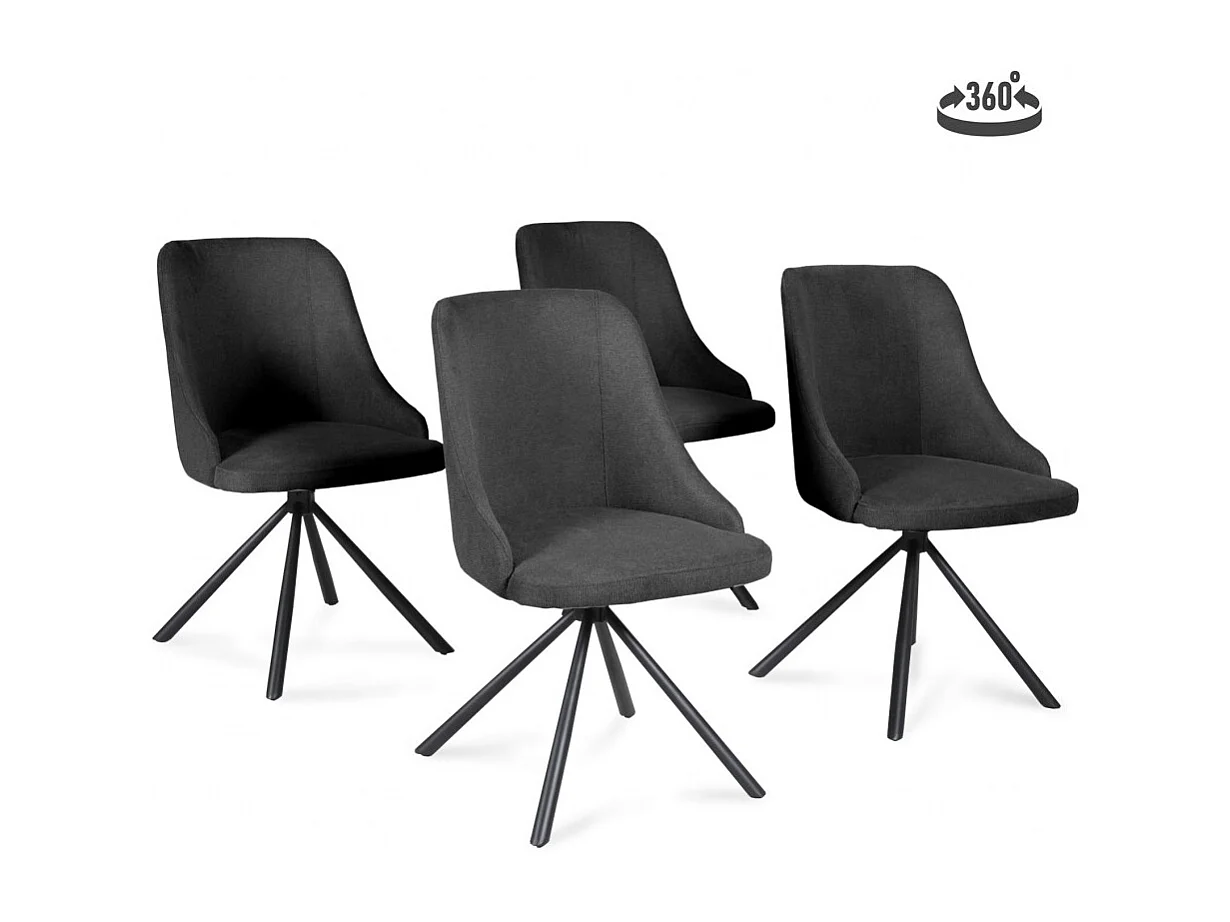 Lot de 4 chaises pivotantes en tissu  Gris foncé pieds métal confortable HORA