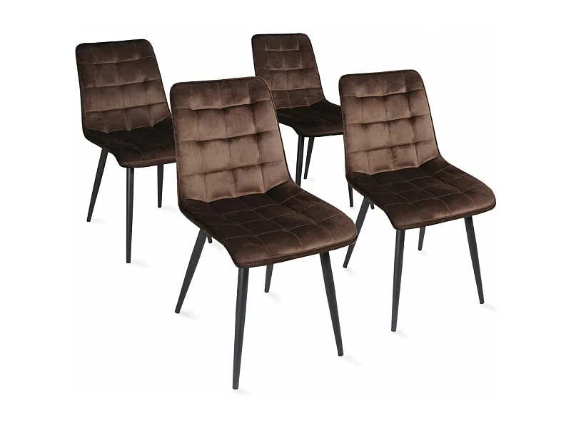 Lot de 4 chaises en tissu velours marron pieds métal confortable MILA