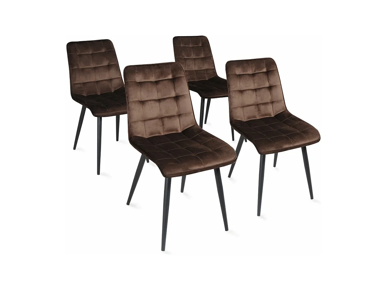 Lot de 4 chaises en tissu velours marron pieds métal confortable MILA