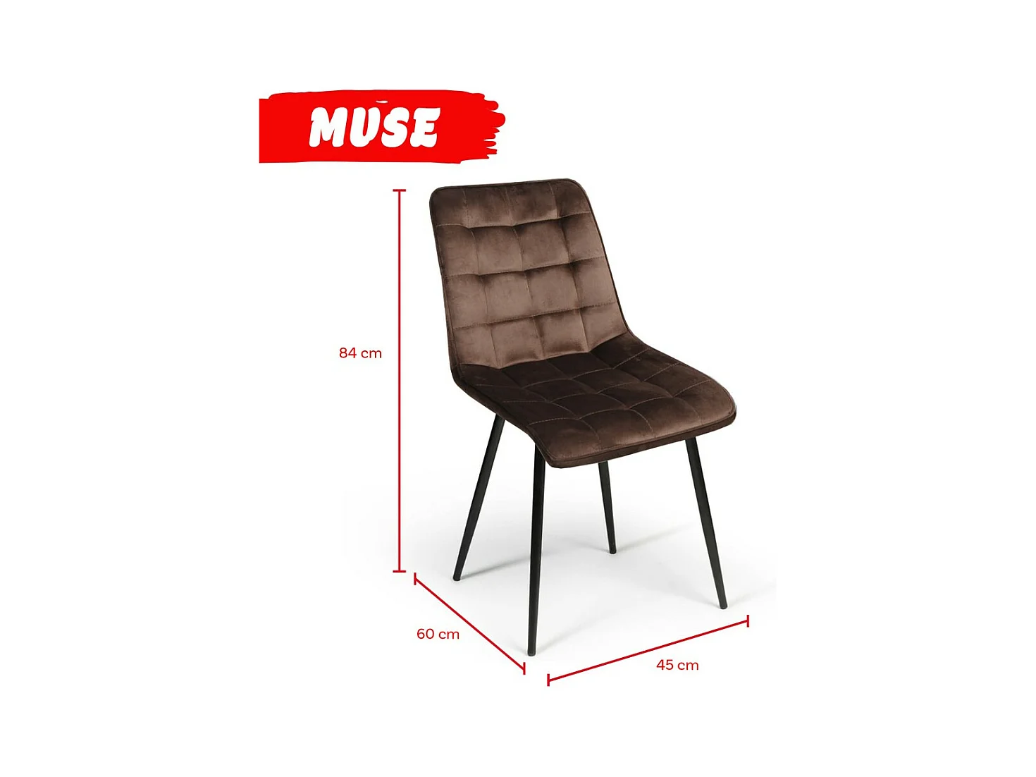 Lot de 4 chaises en tissu velours marron pieds métal confortable MILA