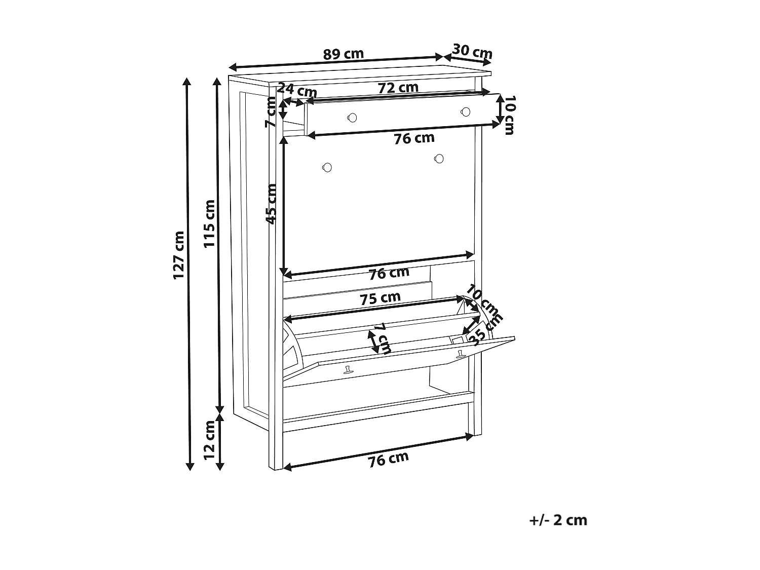 Schuhaufbewahrungsschrank 2 Klapptüren MDF Bis zu 10 Paar Schuhe Weiß Gibson