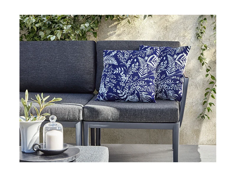 Gartenkissen 2er Set GLIMMER Pflanzenmuster 45 x 45 cm Blau