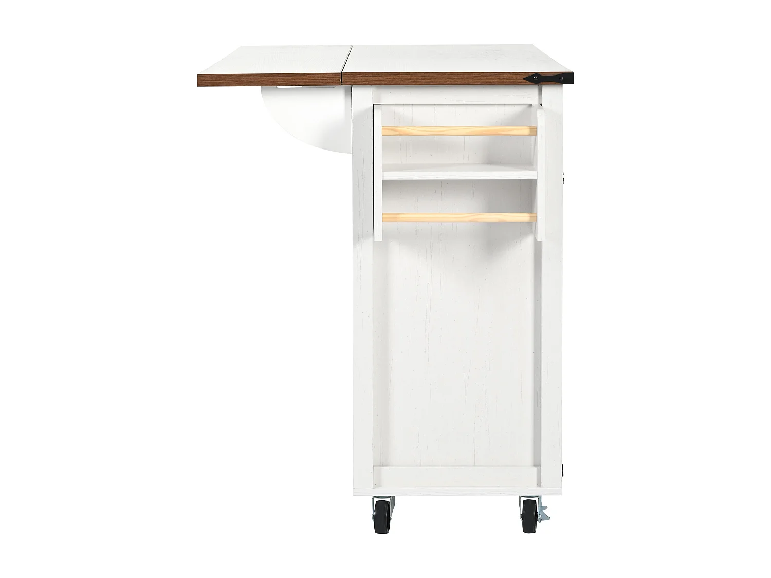 Desserte de cuisine (140x73x90.5cm)pliante avec plateau extensible, rangements fermés et roulettes freinées - beige blanc