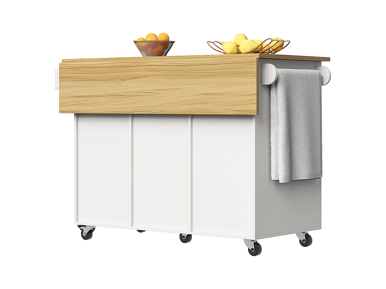 Desserte de cuisine pliable (104×40×91,5 cm), avec tiroirs, casier à vin et grand espace de rangement, blanc