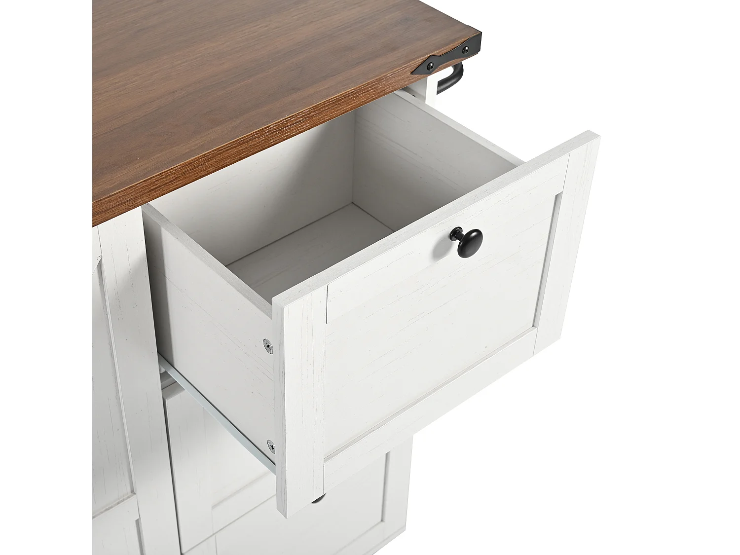 Desserte de cuisine(140x73x92.5cm) pliante avec tiroirs, placard et roulettes verrouillables - beige blanc