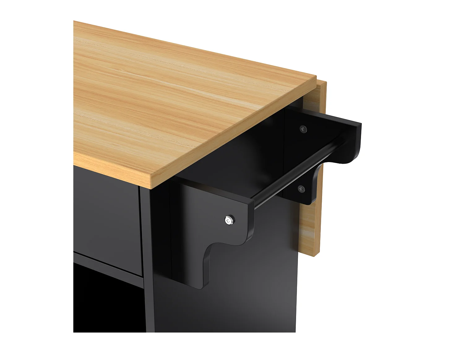 Desserte de cuisine (132.5x70x94cm)extensible noire avec plateau rabattable, grand rangement modulable et style élégant