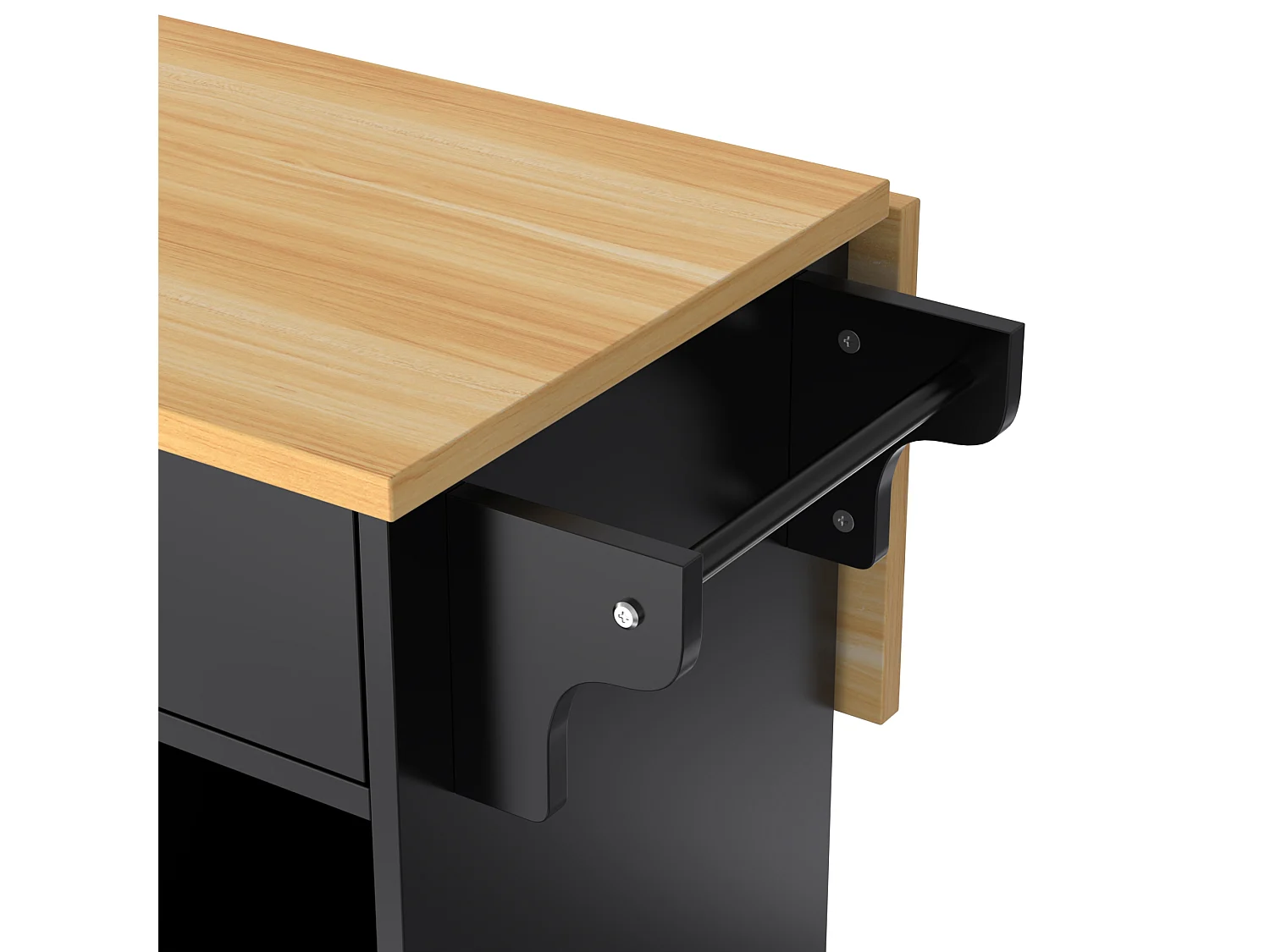 Desserte de cuisine (132.5x70x94cm)extensible noire avec plateau rabattable, grand rangement modulable et style élégant