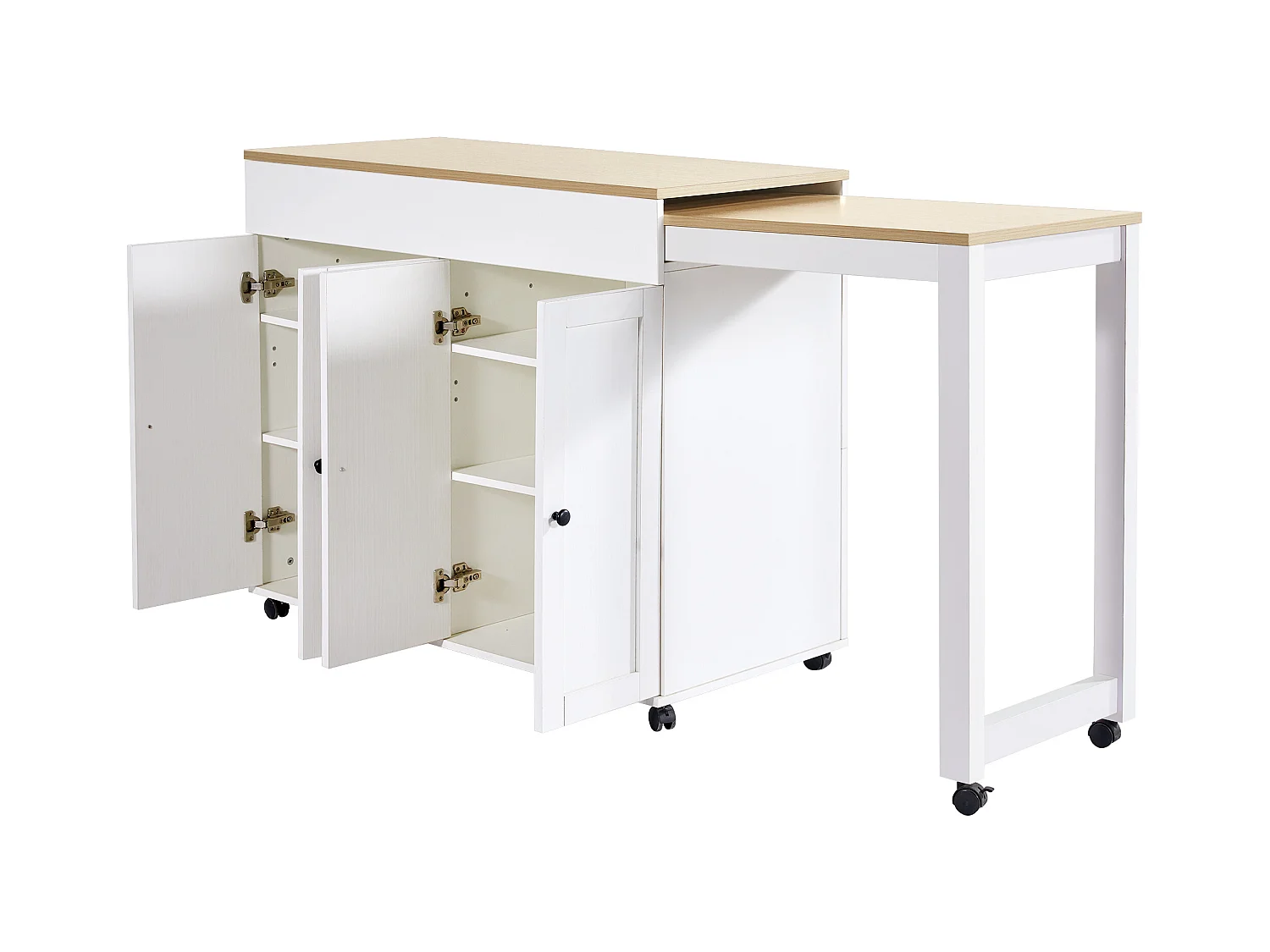 Desserte de cuisine (180X50X94CM) avec table extensible, rangement multifonction et roulettes robustes - blanc