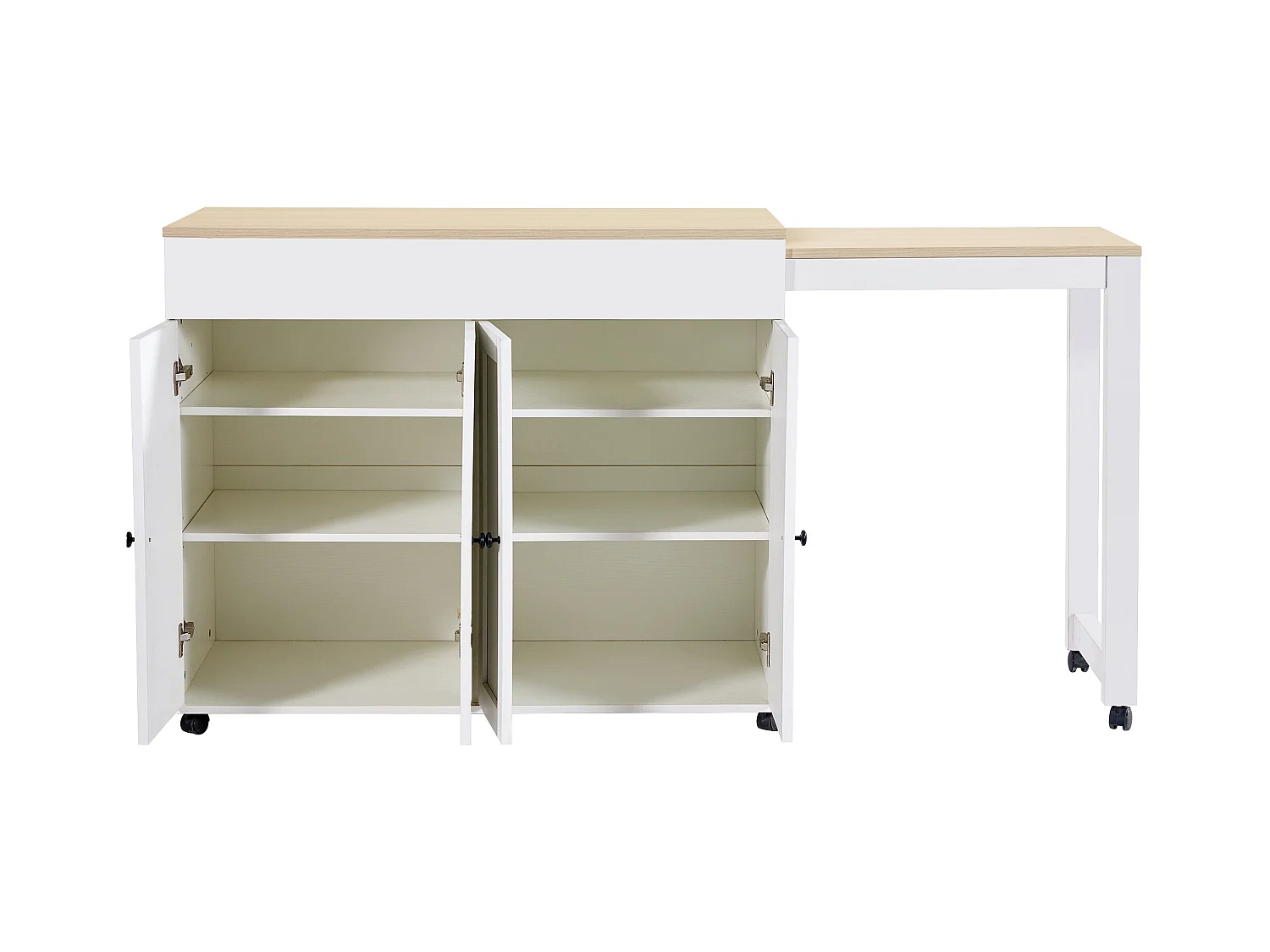 Desserte de cuisine (180X50X94CM) avec table extensible, rangement multifonction et roulettes robustes - blanc