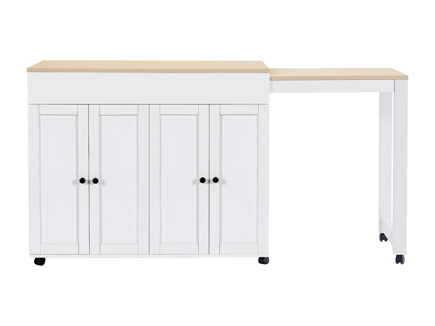 Desserte de cuisine (180X50X94CM) avec table extensible, rangement multifonction et roulettes robustes - blanc