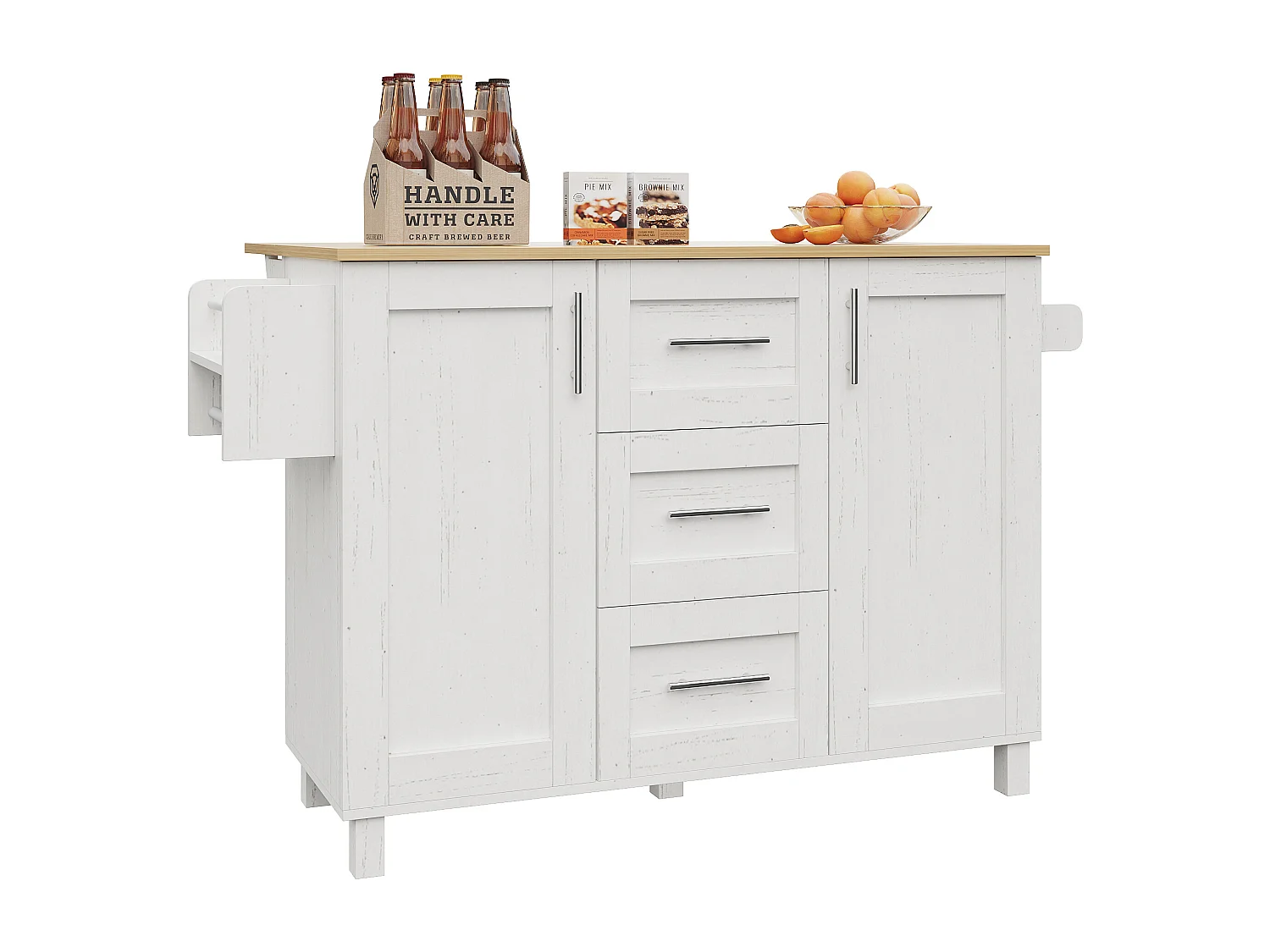 Desserte de cuisine (135x74x90.8cm)multifonction avec plan de travail en bois, rangement et roulette - Blanc