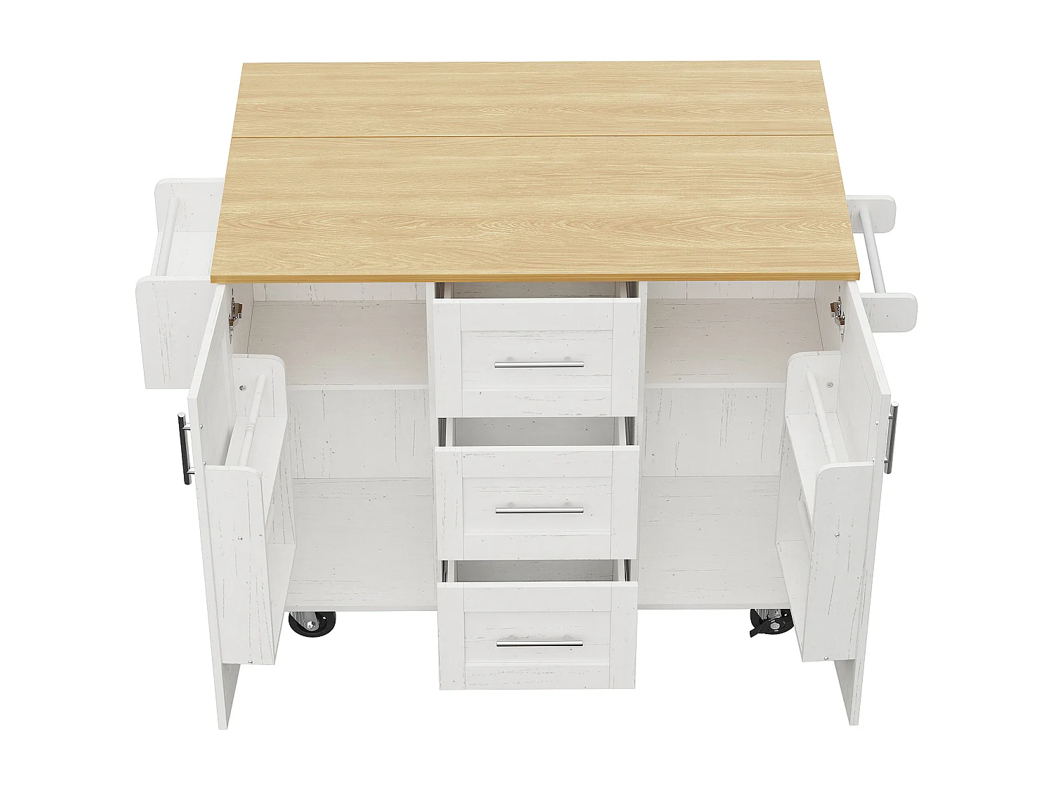 Desserte de cuisine (135x74x90.8cm)multifonction avec plan de travail en bois, rangement et roulette - Blanc