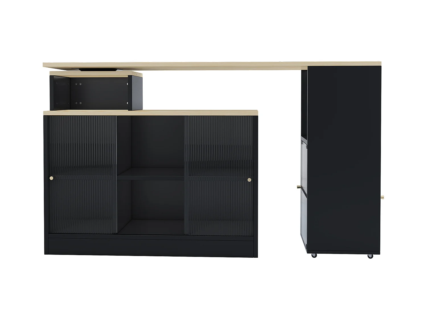 Buffet de Cuisine(155x100x90cm) Extensible 3-en-1 avec Rangements et Roulettes - noir