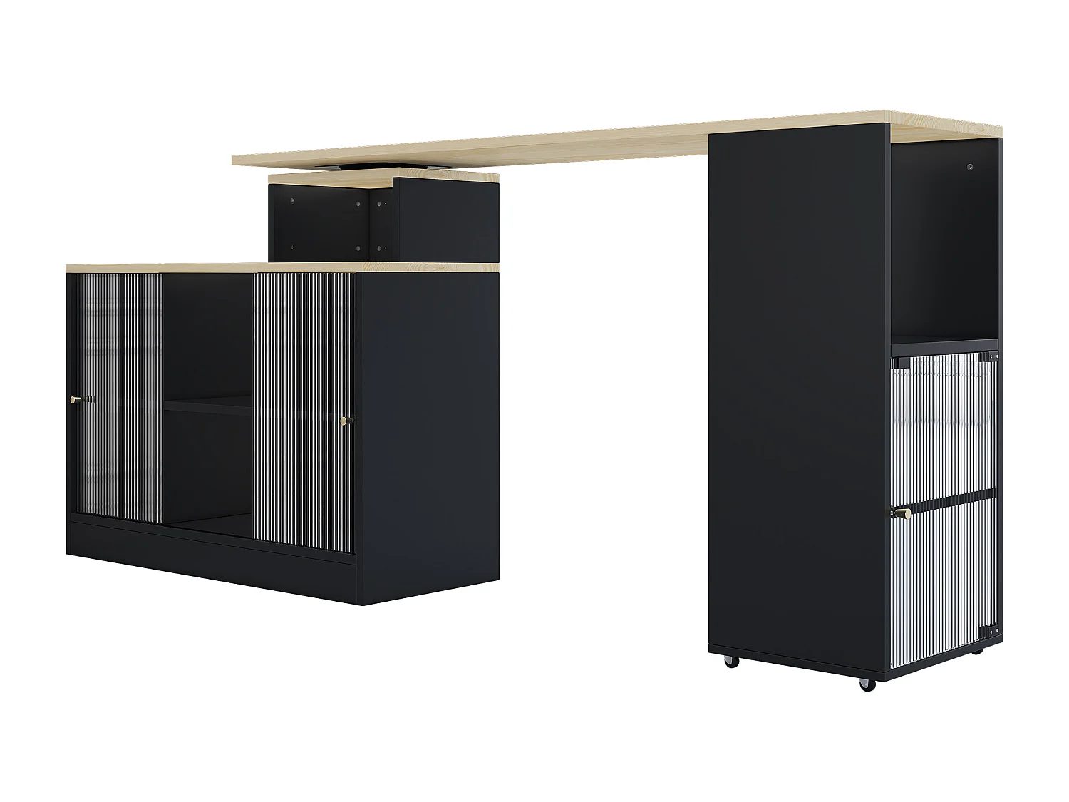 Buffet de Cuisine(155x100x90cm) Extensible 3-en-1 avec Rangements et Roulettes - noir