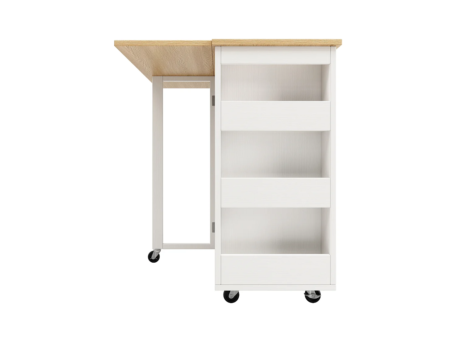 Desserte de cuisine (131.5x76x90.7cm)pliante avec prises intégrées, rangements et table escamotable - blanc