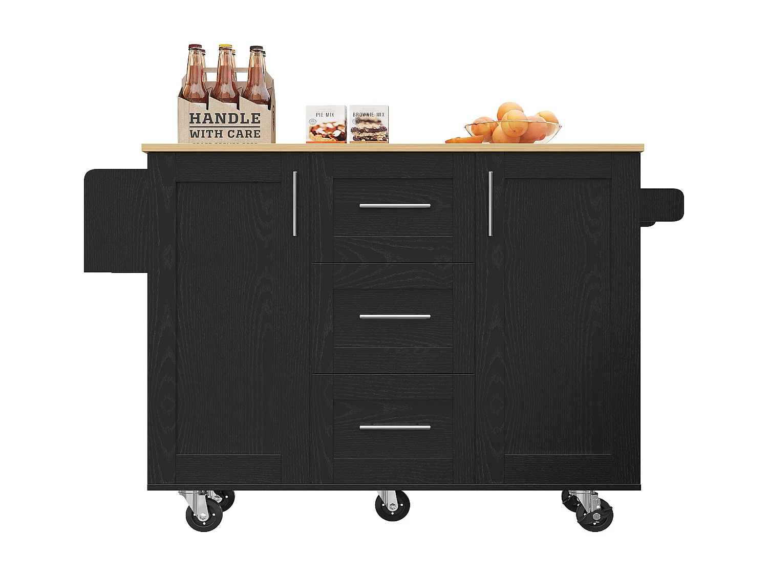 Desserte de cuisine (135x74x90.8cm)multifonction avec plan de travail en bois, rangement et roulettes - Noir