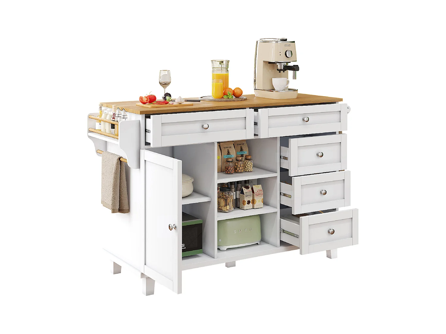 Desserte de cuisine (134X46X92CM)multifonctionnelle avec design élégant et grand rangement - blanc