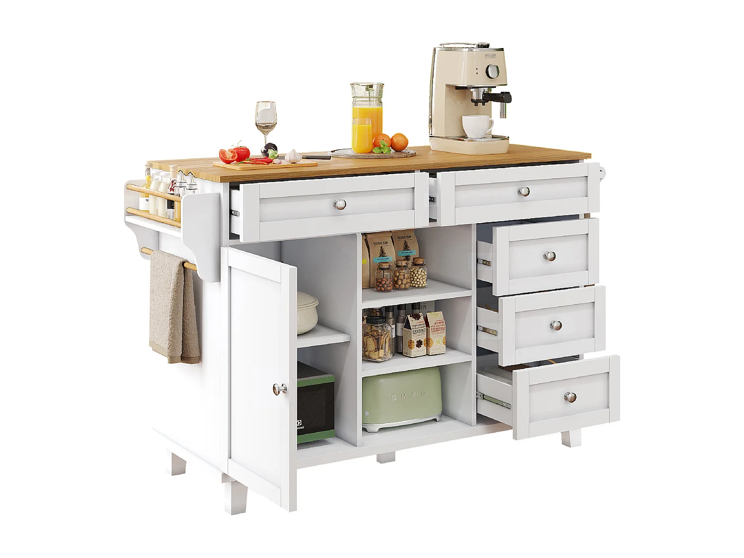 Desserte de cuisine (134X46X92CM)multifonctionnelle avec design élégant et grand rangement - blanc