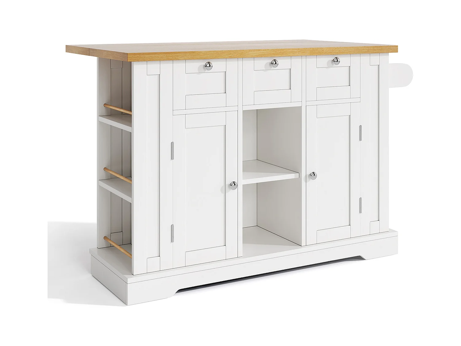 Desserte de cuisine(132x70x87cm) avec plan de travail extensible, rangements et prises USB intégrées - blanc