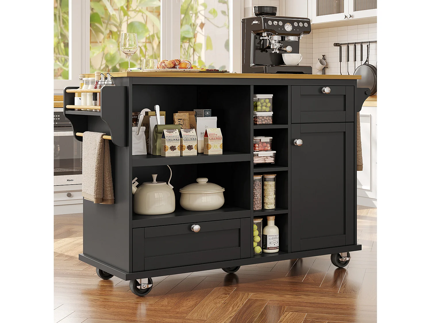 Desserte mobile de cuisine(129X46X92CM) multifonctionnelle avec rangement spacieux - noir