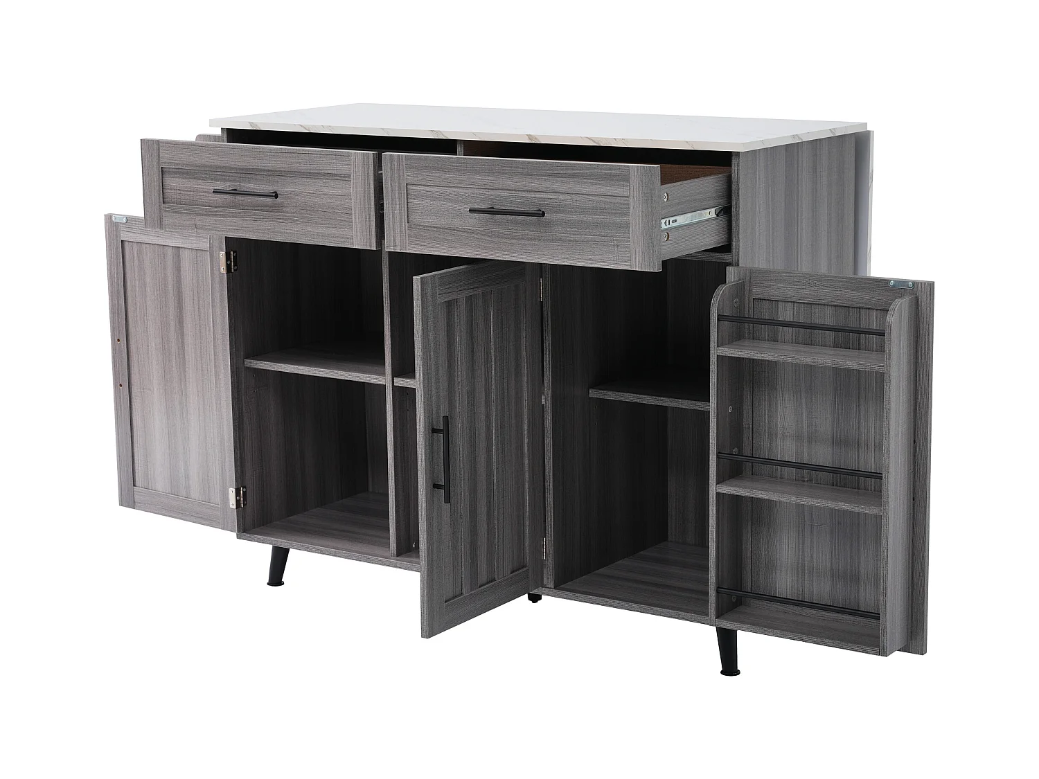 Desserte de cuisine (120x71x91.5cm)extensible avec roulettes, rangements modulables et plateau rabattable - gris