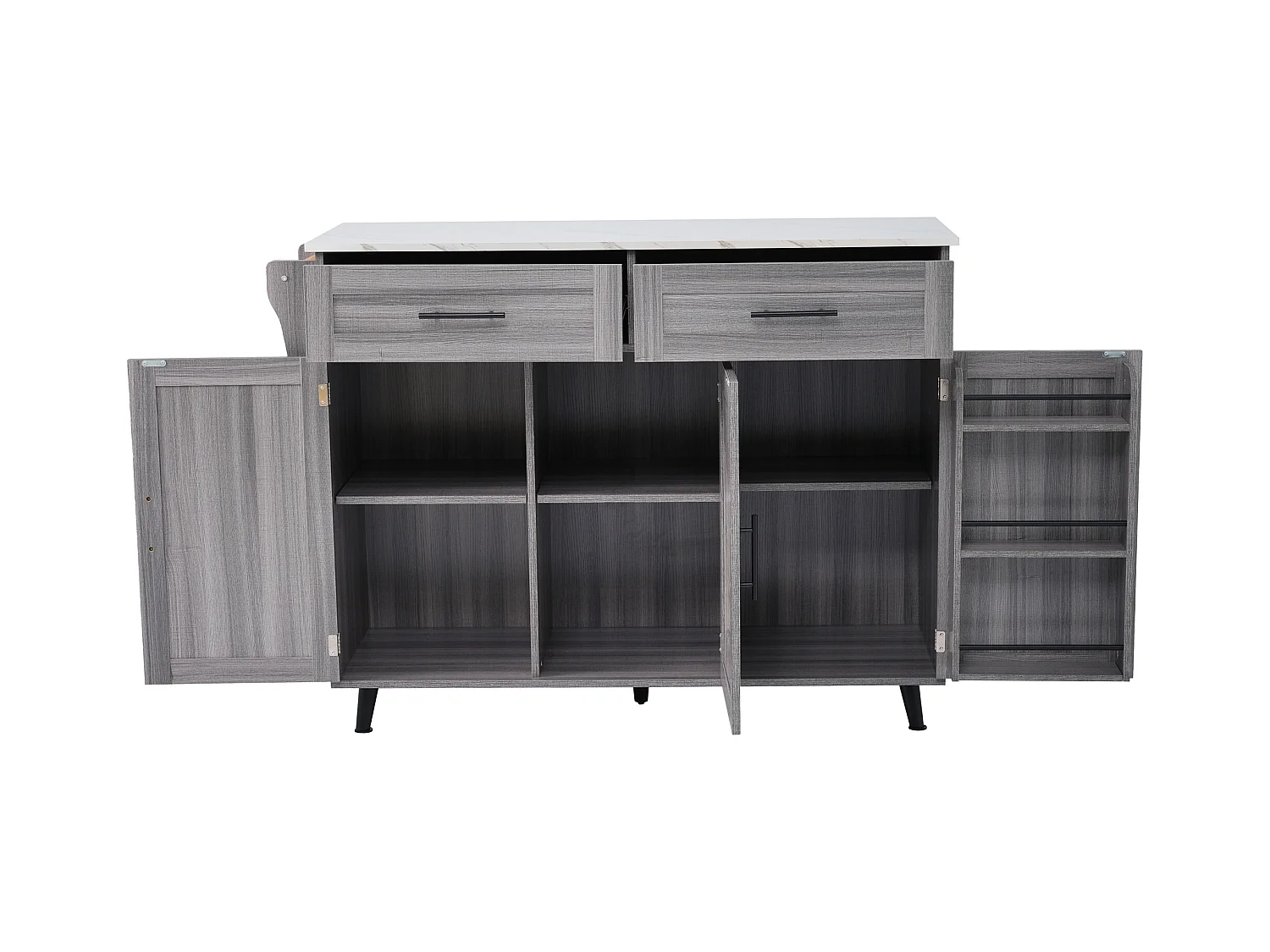 Desserte de cuisine (120x71x91.5cm)extensible avec roulettes, rangements modulables et plateau rabattable - gris