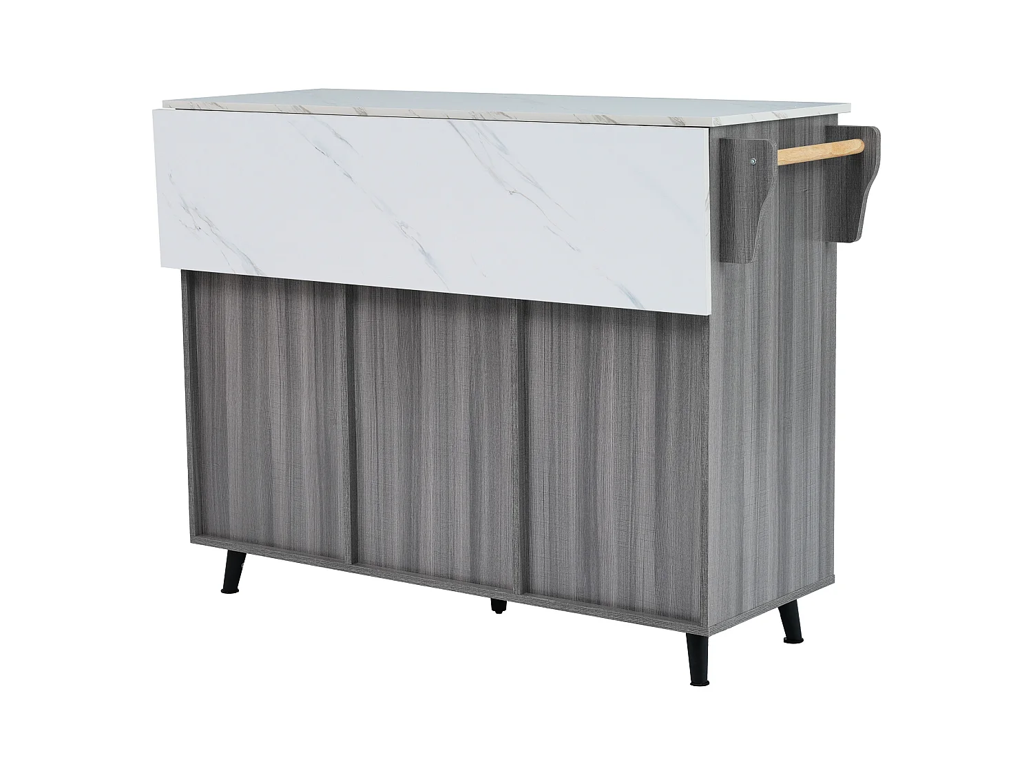 Desserte de cuisine (120x71x91.5cm)extensible avec roulettes, rangements modulables et plateau rabattable - gris