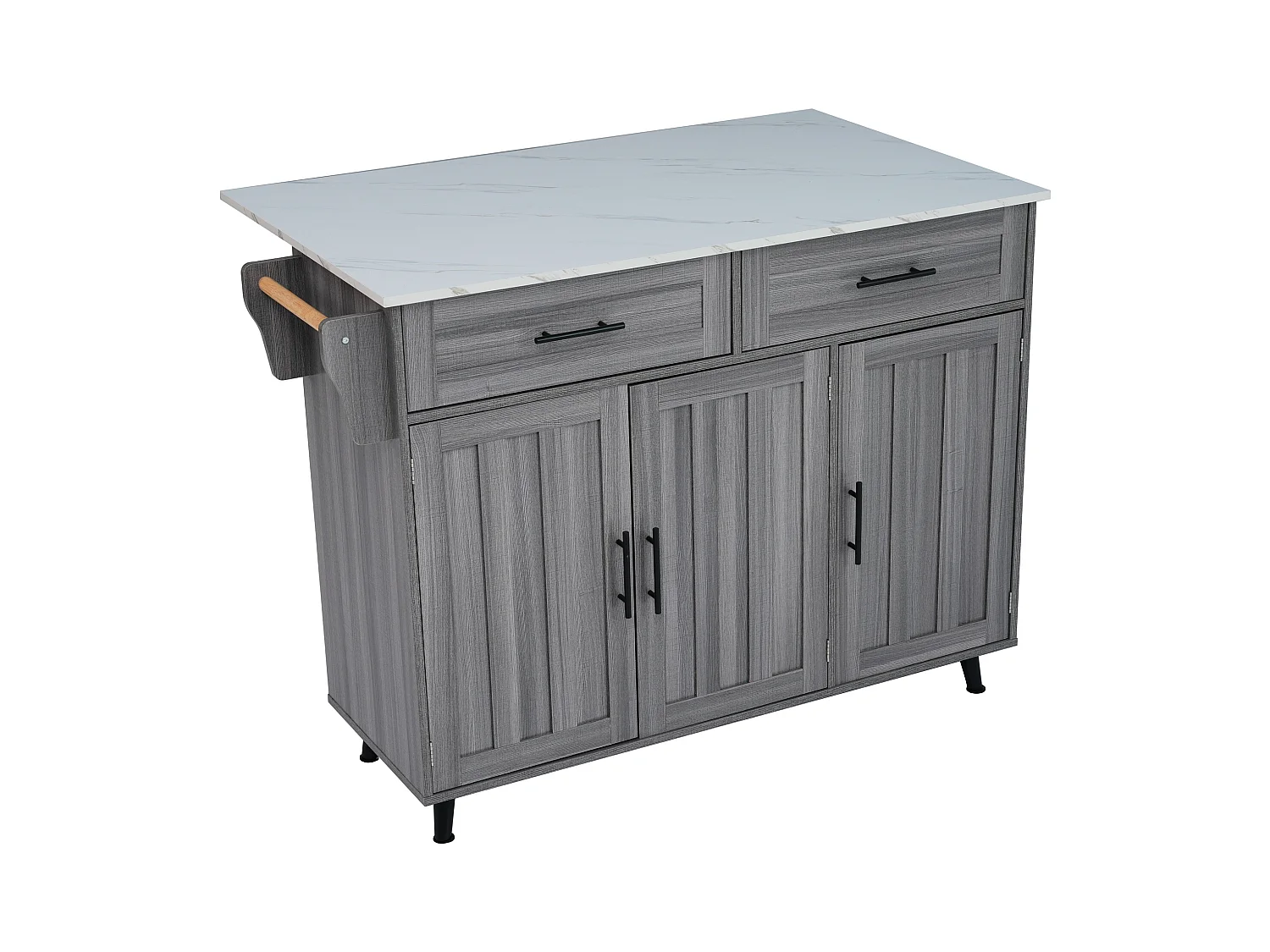 Desserte de cuisine (120x71x91.5cm)extensible avec roulettes, rangements modulables et plateau rabattable - gris