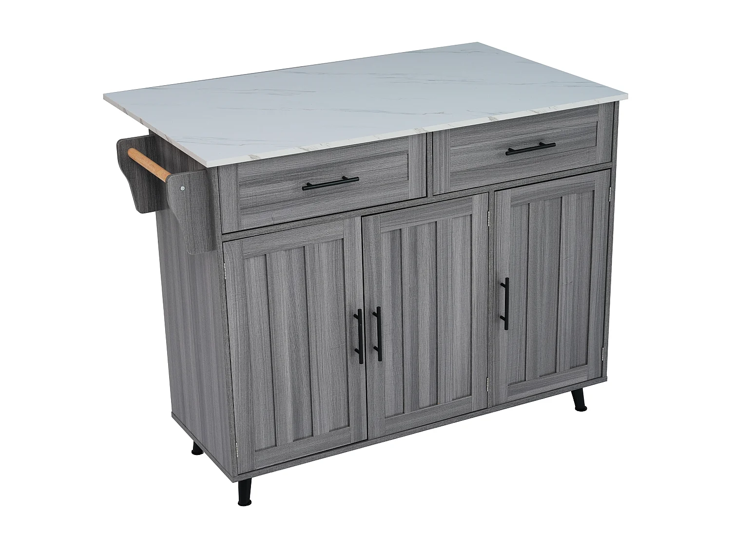 Desserte de cuisine (120x71x91.5cm)extensible avec roulettes, rangements modulables et plateau rabattable - gris