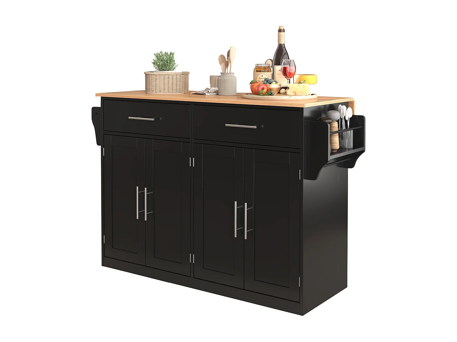 Desserte de cuisine(120x71x91.5cm) multifonction avec planche extensible, rangement pratique - Noir