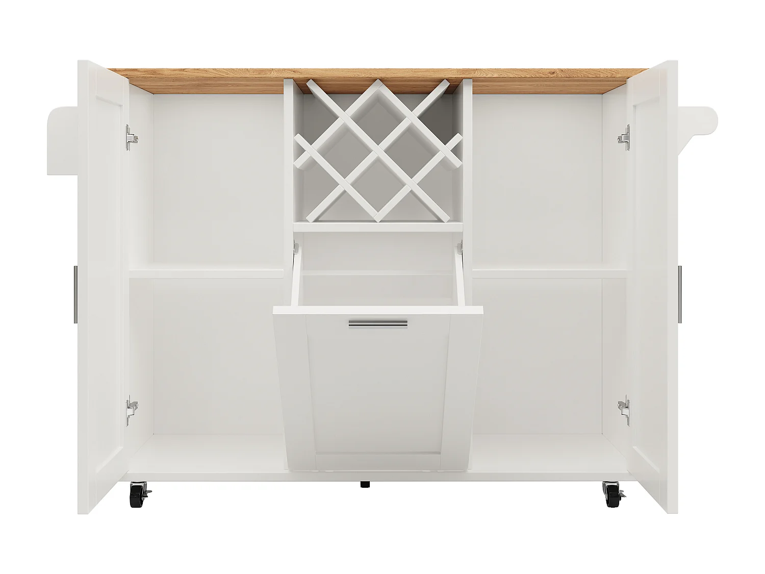 Desserte de cuisine (138x76x92cm)extensible avec plan de travail robuste, grand espace de rangement et porte-vins intégré - Blanc