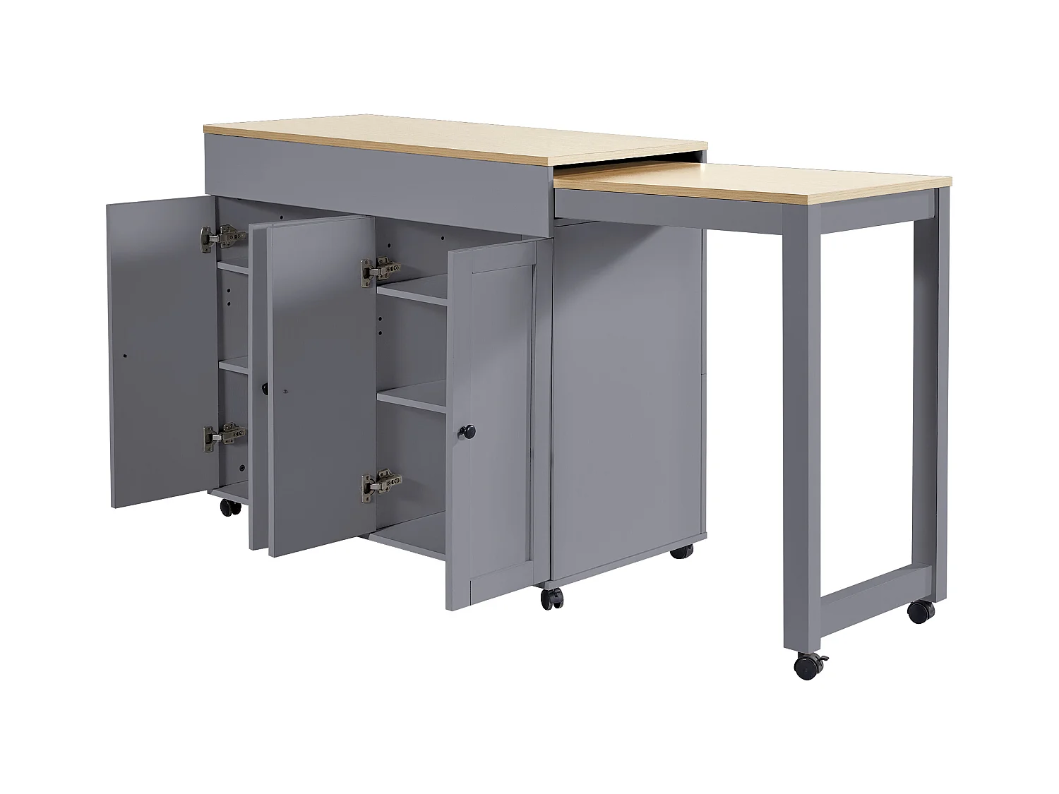 Desserte de cuisine (180X50X94CM)avec table extensible, rangement multifonction et roulettes robustes - gris