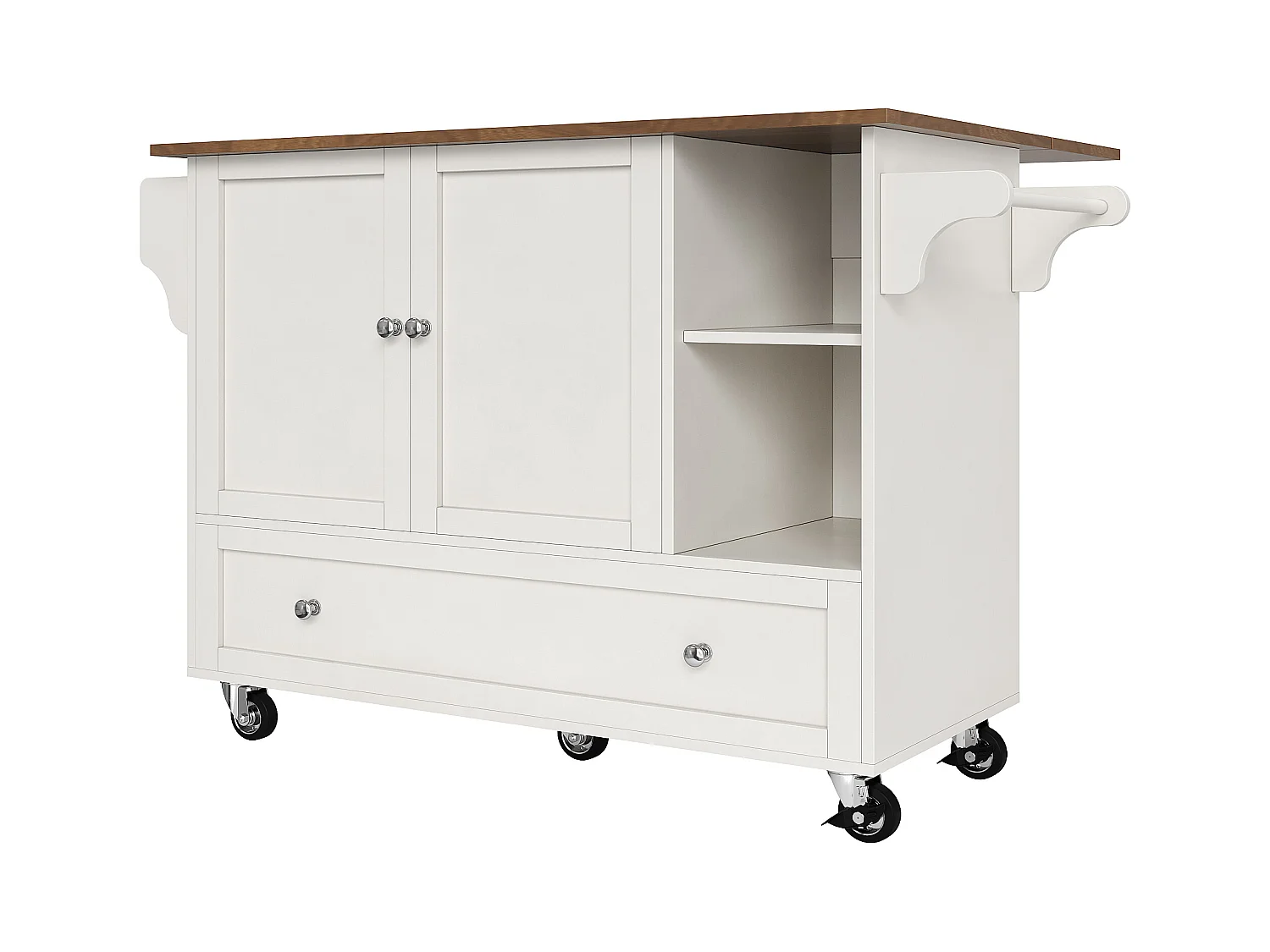 Desserte de cuisine avec table pliable, rangement pratique, porte-épices et porte-serviettes, 128×40×92,5 cm, blanc