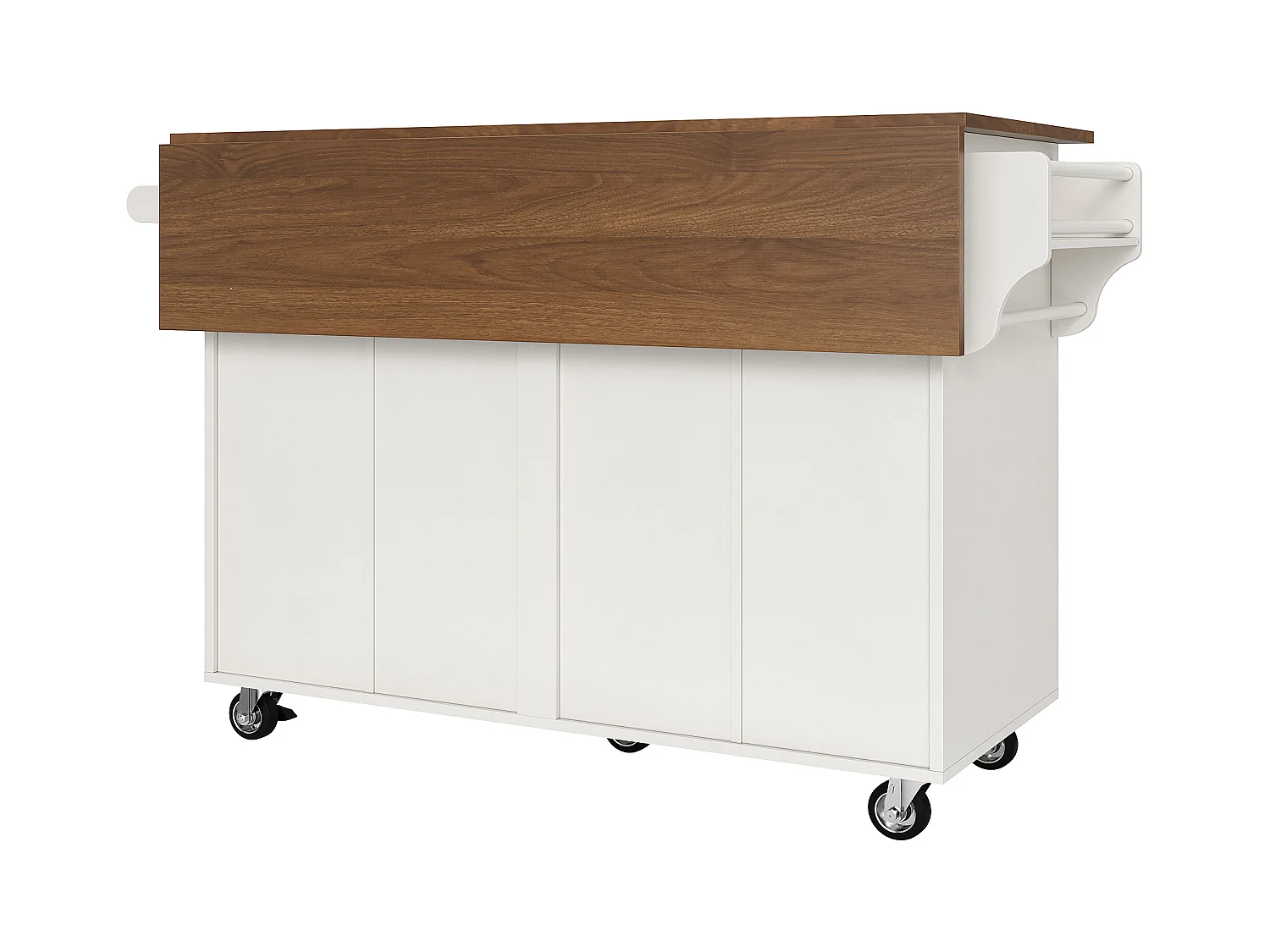 Desserte de cuisine avec table pliable, rangement pratique, porte-épices et porte-serviettes, 128×40×92,5 cm, blanc