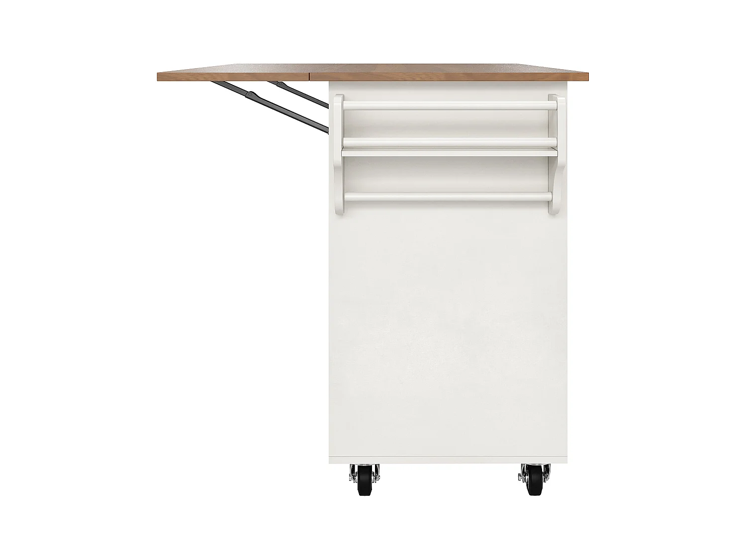 Desserte de cuisine avec table pliable, rangement pratique, porte-épices et porte-serviettes, 128×40×92,5 cm, blanc