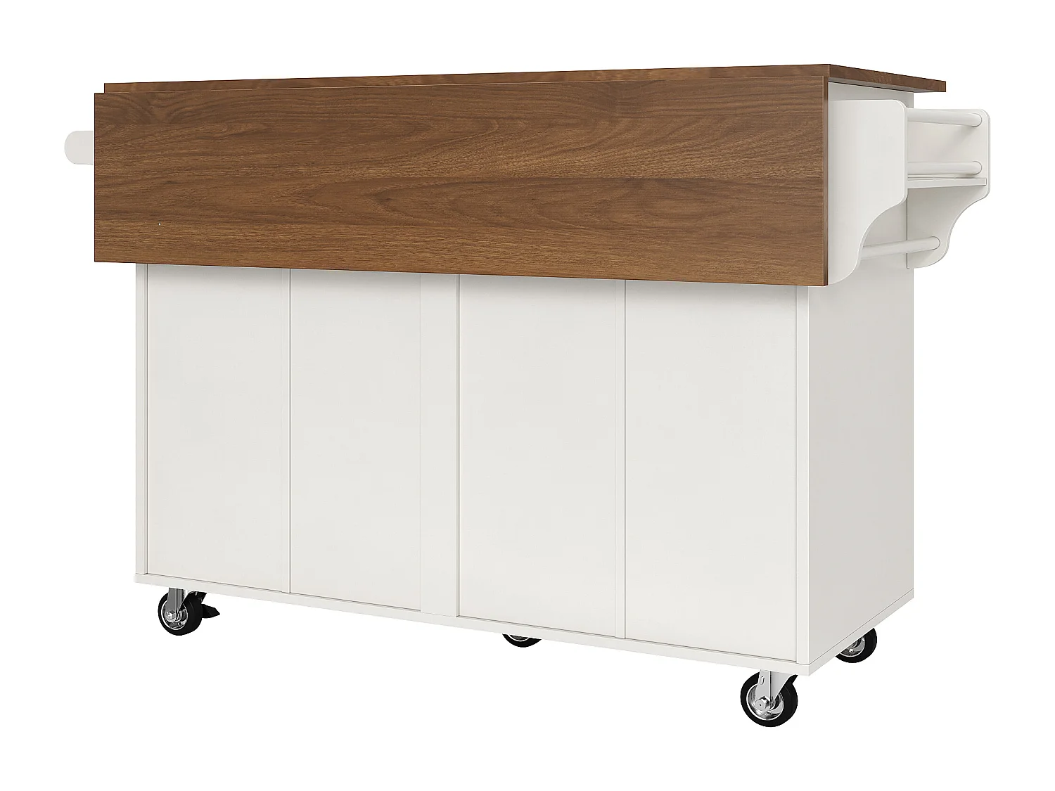 Desserte de cuisine avec table pliable, rangement pratique, porte-épices et porte-serviettes, 128×40×92,5 cm, blanc