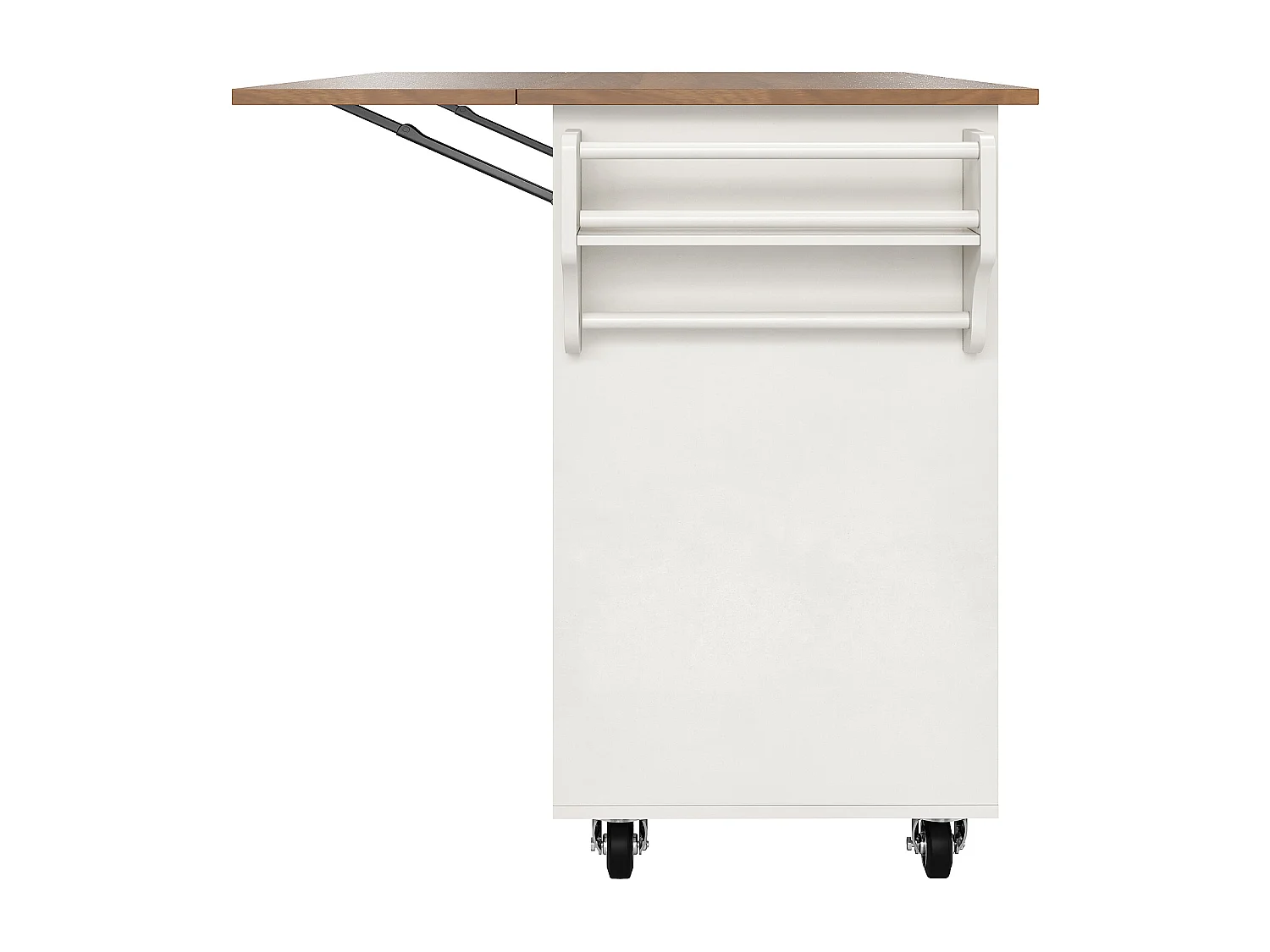 Desserte de cuisine avec table pliable, rangement pratique, porte-épices et porte-serviettes, 128×40×92,5 cm, blanc