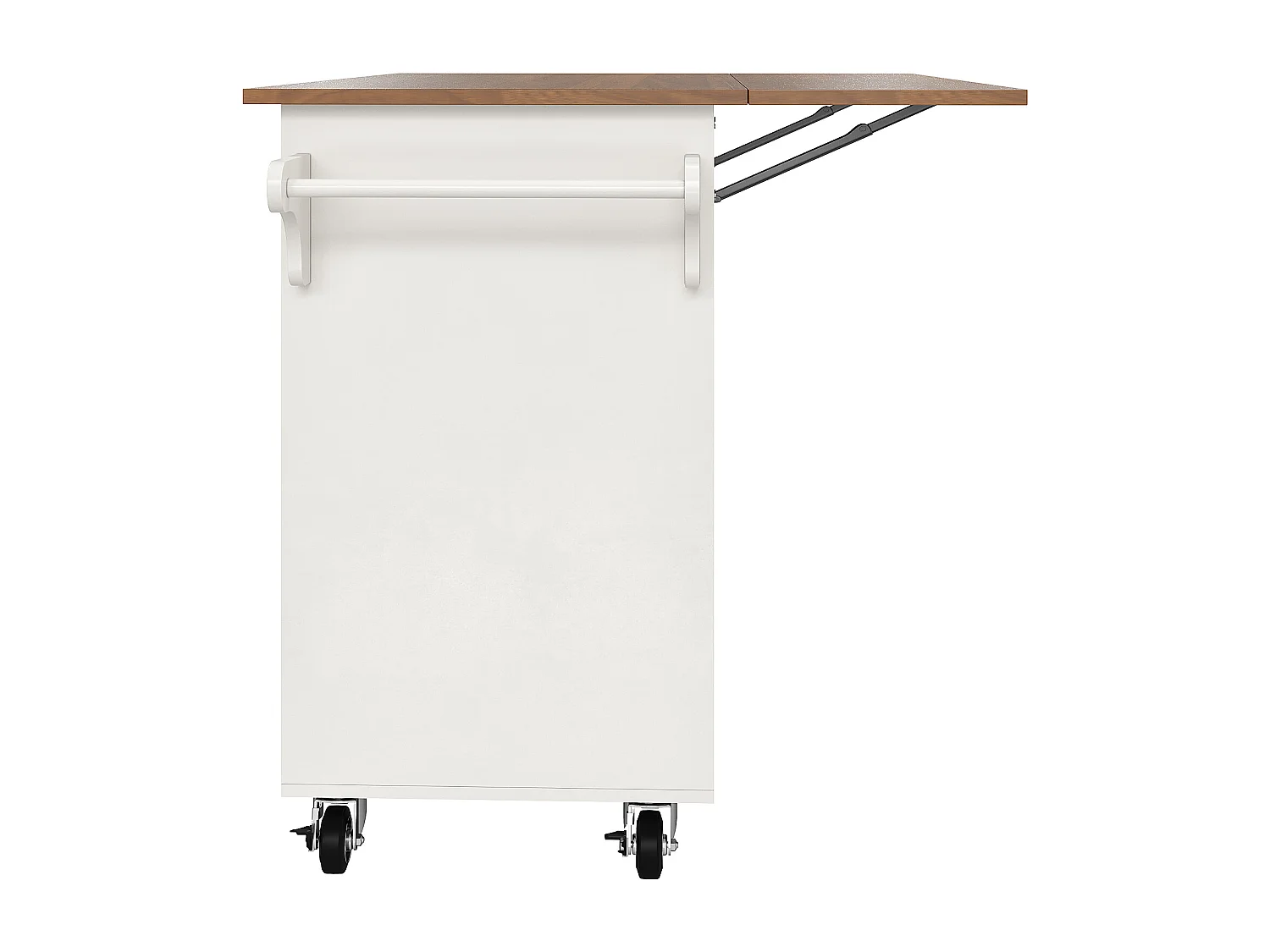Desserte de cuisine avec table pliable, rangement pratique, porte-épices et porte-serviettes, 128×40×92,5 cm, blanc