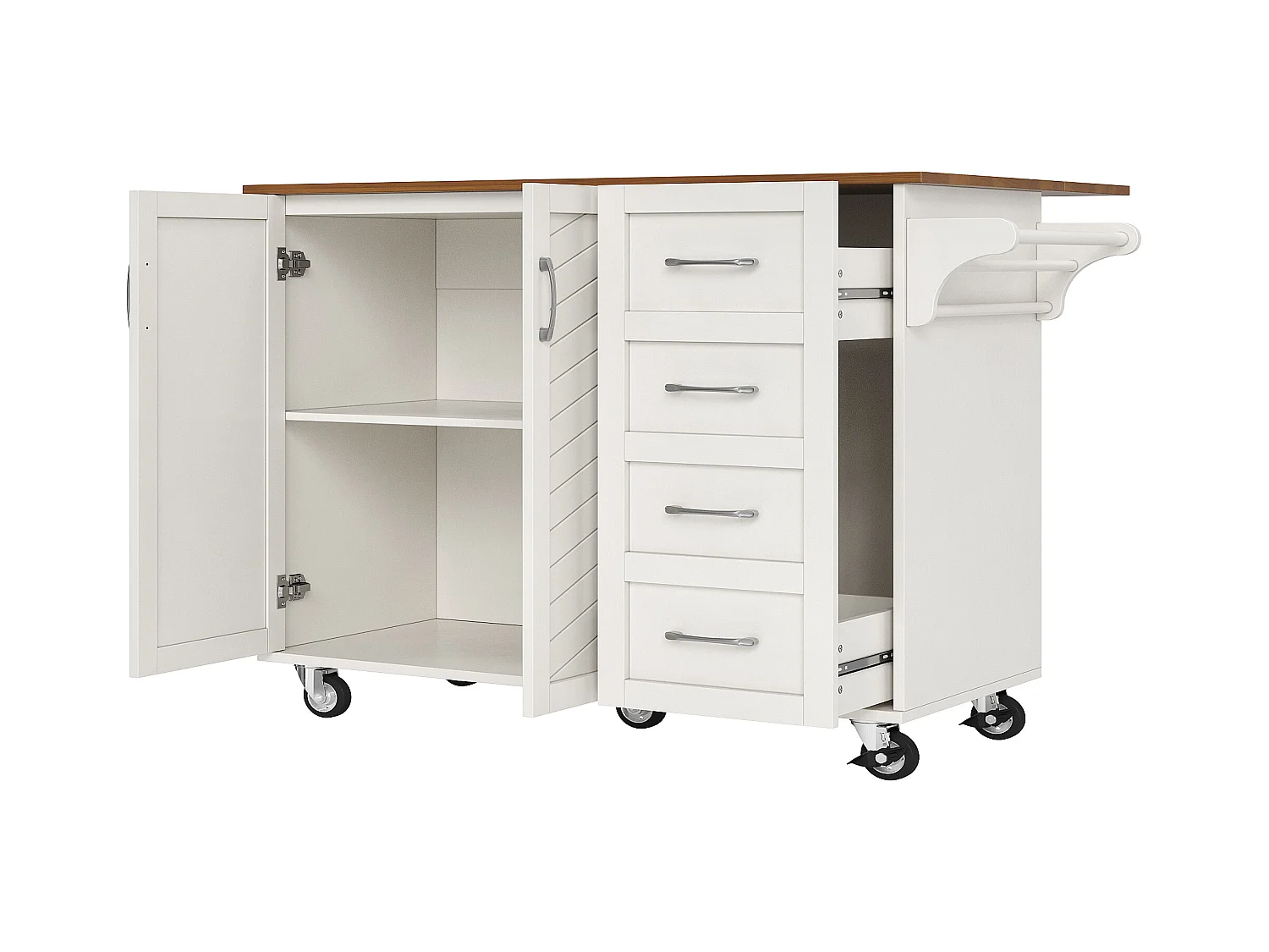 Desserte de cuisine (128x71x93cm)pliable avec plateau extensible et roulettes verrouillables - blanc