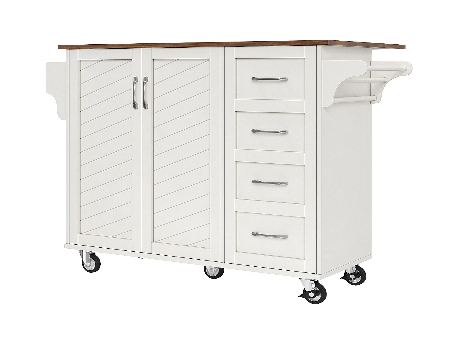 Desserte de cuisine (128x71x93cm)pliable avec plateau extensible et roulettes verrouillables - blanc