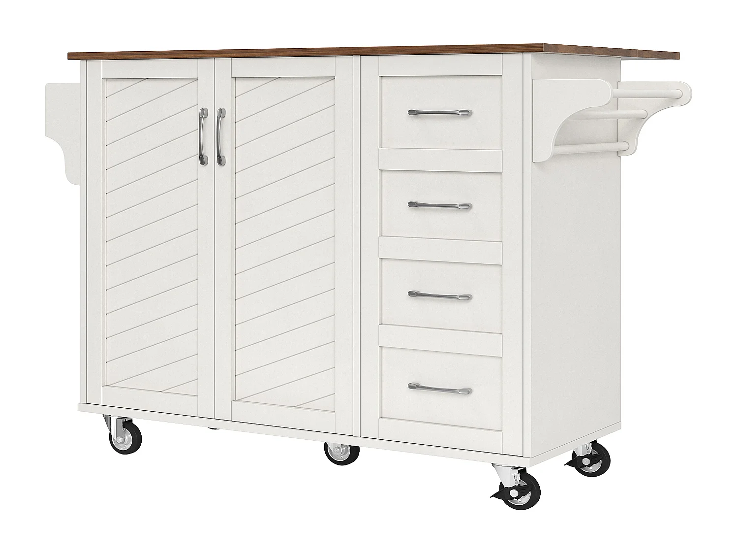 Desserte de cuisine (128x71x93cm)pliable avec plateau extensible et roulettes verrouillables - blanc