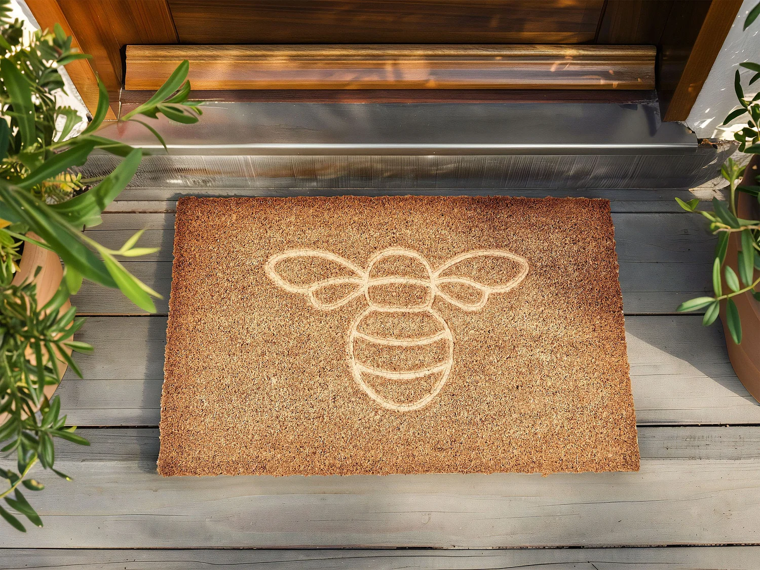 Moderne Fußmatte 40 x 60 cm Home Bienenmotiv Kokosfaser Anti-Rutsch PVC Rückseite naturfarbe Cavite