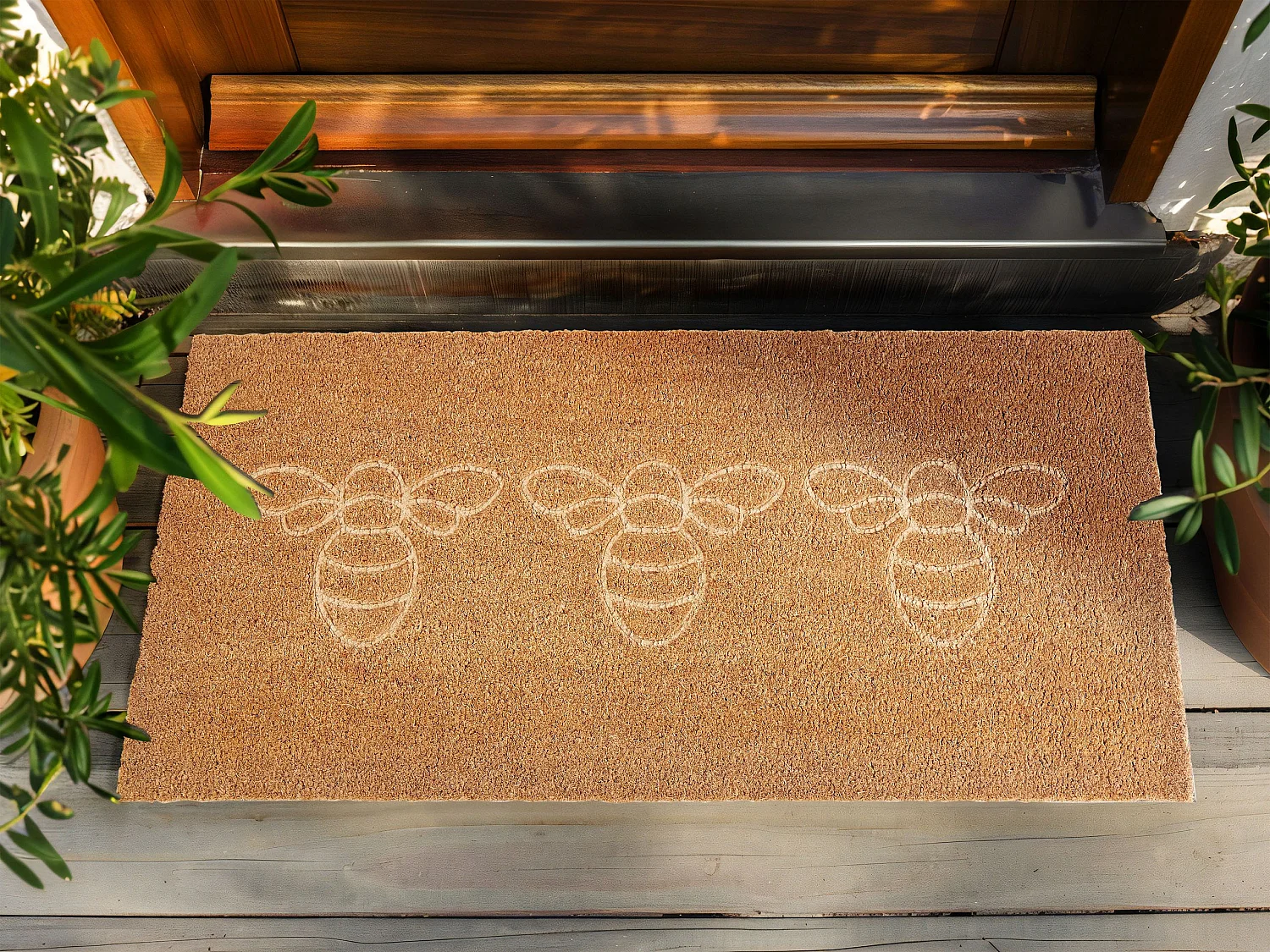 Moderne Fußmatte 55 x 120 cm Home Bienenmotiv Kokosfaser Anti-Rutsch PVC Rückseite naturfarbe Cavite