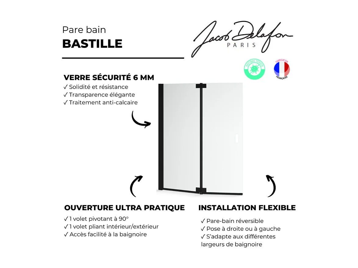 Pare-bain JACOB DELAFON Bastille noir