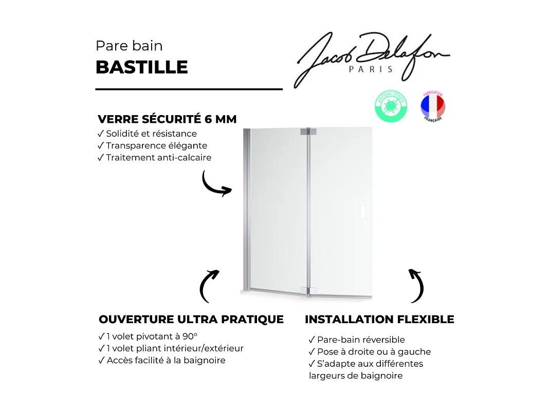 Pare-bain JACOB DELAFON Bastille chromé