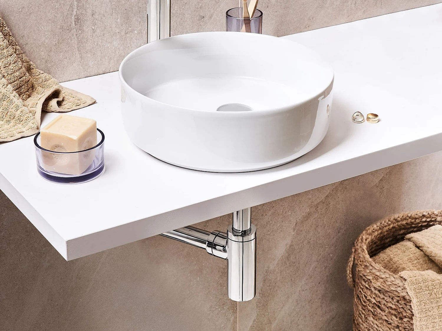 Syfon umywalkowy z korkiem klik-klak srebrny MAFREDI