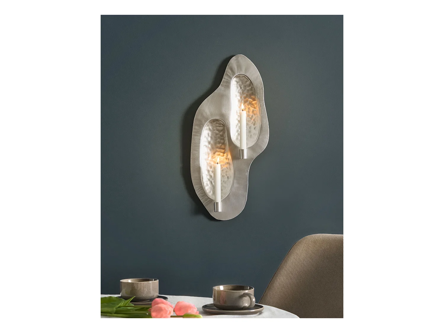 Portacandele da parete PENICHE Metallo 60 cm Argento